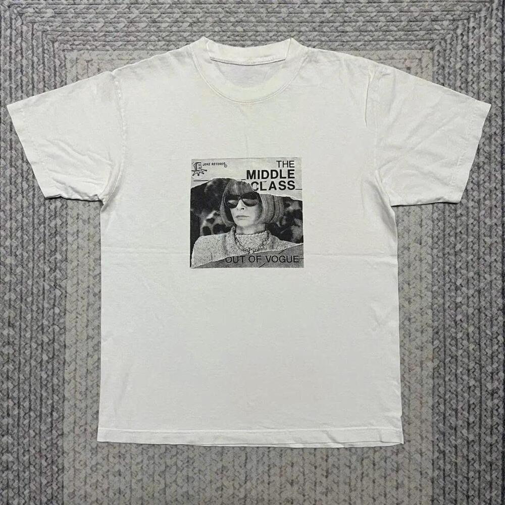 White Graphic Tee With The Middle Class Out Of Vogue Design